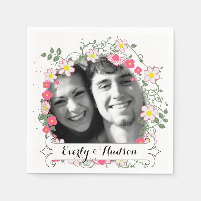 Personalised Your Photo Garland Floral Wedding Napkin (Front)