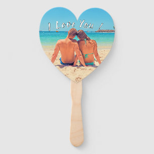 Personalised Your Photo Hand Fan Text - I Love You
