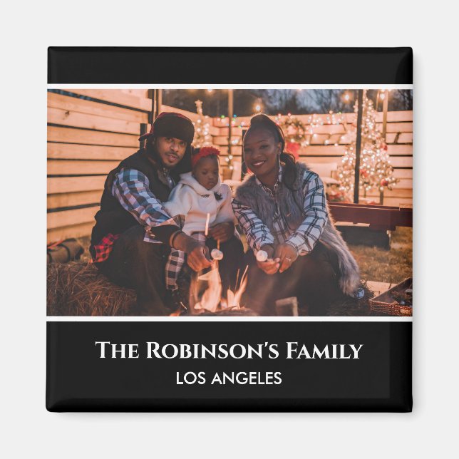 Personalised Your Photo in Black Frame with Texts Magnet (Front)