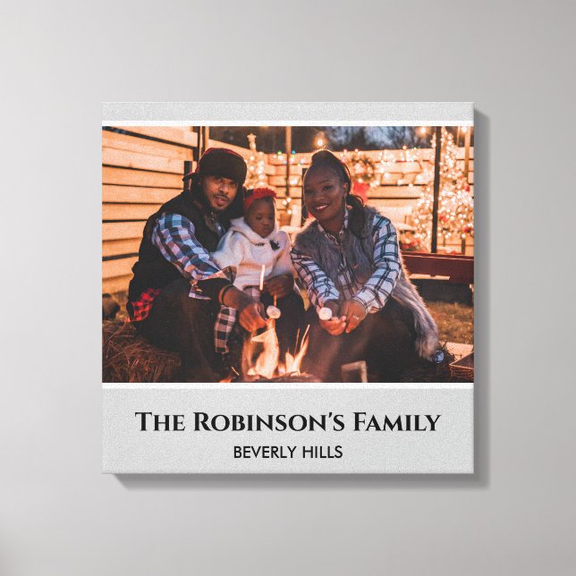 Personalised Your Photo in Grey Frame with Texts Canvas Print (Front)