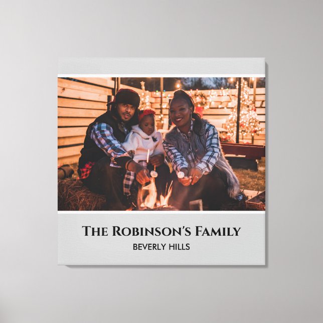 Personalised Your Photo in Grey Frame with Texts Canvas Print (Front)