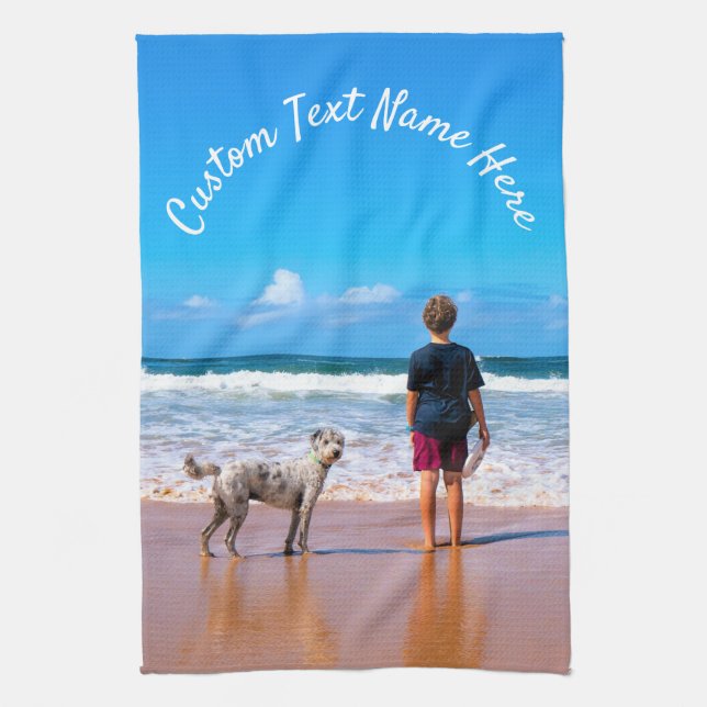 Personalised Your Photo Kitchen Towel with Text (Vertical)