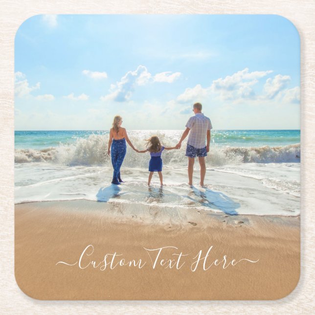 Personalised Your Photo Paper Coaster Custom Text (Front)