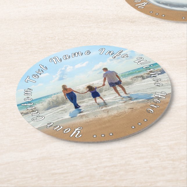 Personalised Your Photo Paper Coaster Custom Text (Angled)