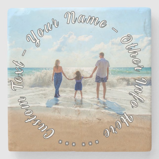 Personalised Your Photo Stone Coaster Custom Text (Front)