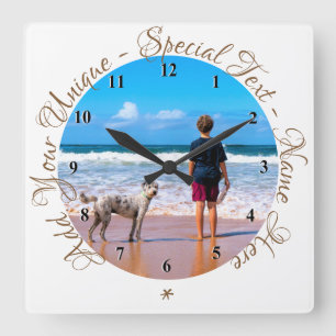 Personalised Your Photo Wall Clock and Custom Text