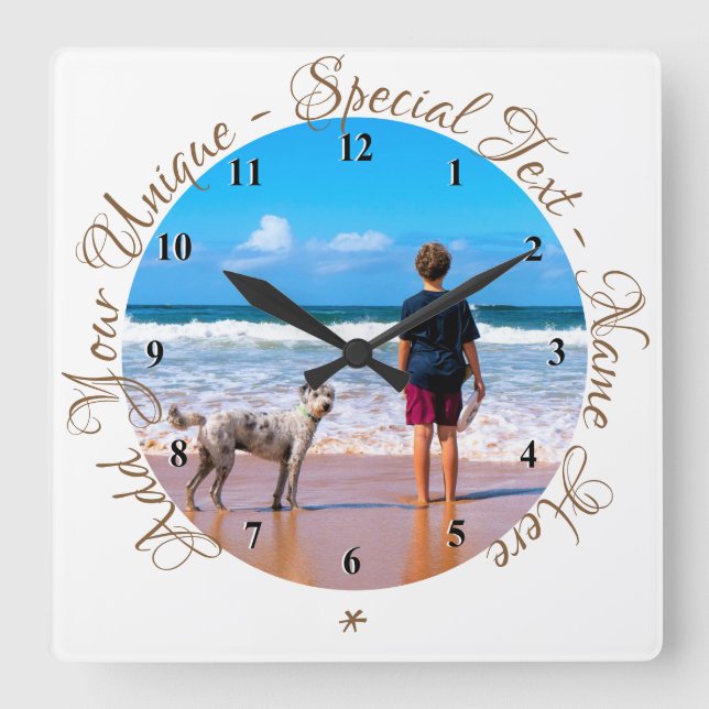 Personalised Your Photo Wall Clock and Custom Text (Front)
