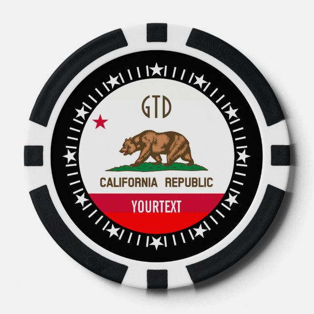 Personalised Your Text California State Flag on a Poker Chips (Front)