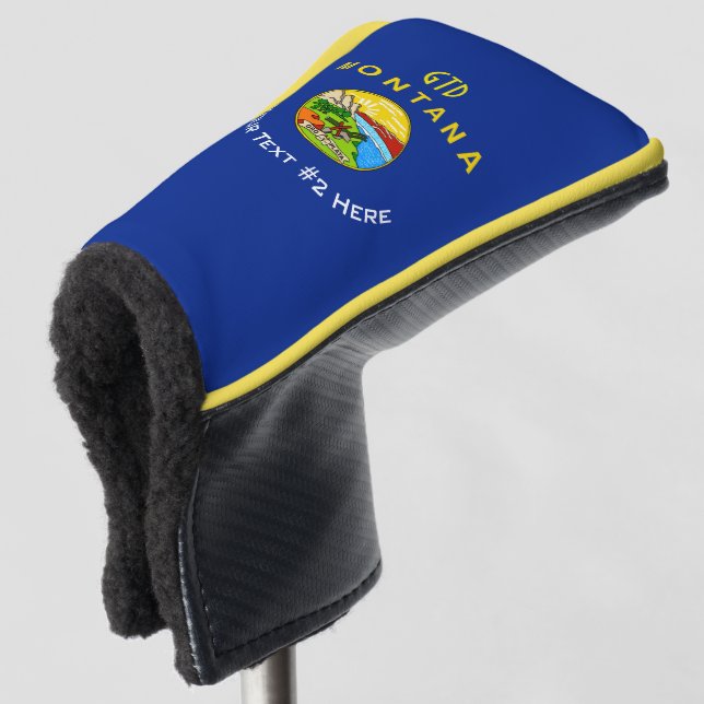 Personalised Your Text Montana State Flag on a Golf Head Cover (3/4 Front)