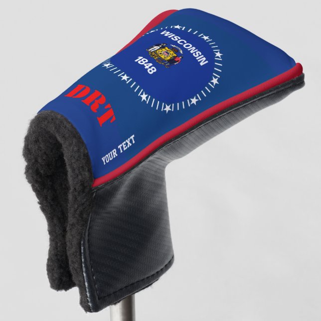 Personalised Your Text Wisconsin State Flag Golf Head Cover (3/4 Front)