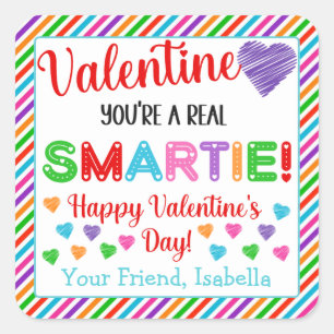 Personalised You're a Real Smartie Valentine's Day Square Sticker
