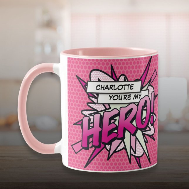 Personalised You're My HERO Comic Book Pink Mug (Personalized You're My HERO Comic Book Pink Mug)