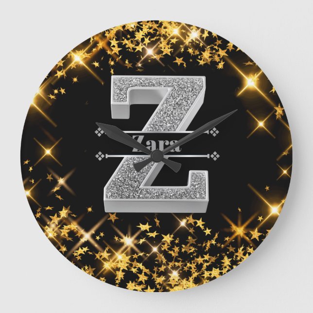 Personalised Z Initial Silver Monogram Your Name Large Clock (Front)