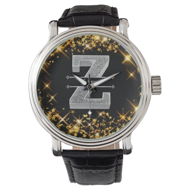 Personalised Z Initial Silver Monogram Your Name  Watch (Front)