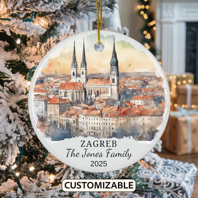 Personalised Zagreb Ornament, Croatia Gift Ceramic Tree Decoration (Creator Uploaded)