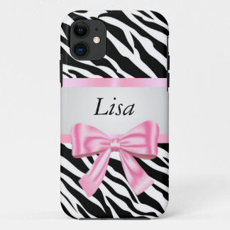 Personalised Zebra Pattern Pink Bow Case-Mate iPhone Case