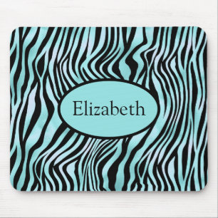 Personalised Zebra Print Black and Teal Turquoise Mouse Pad