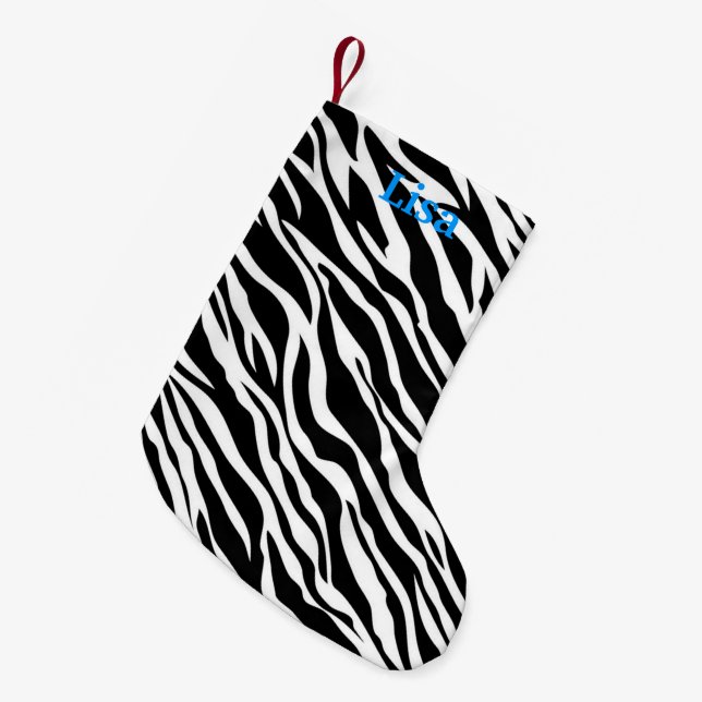 Personalised Zebra Print Christmas Stocking (Front (Hanging))