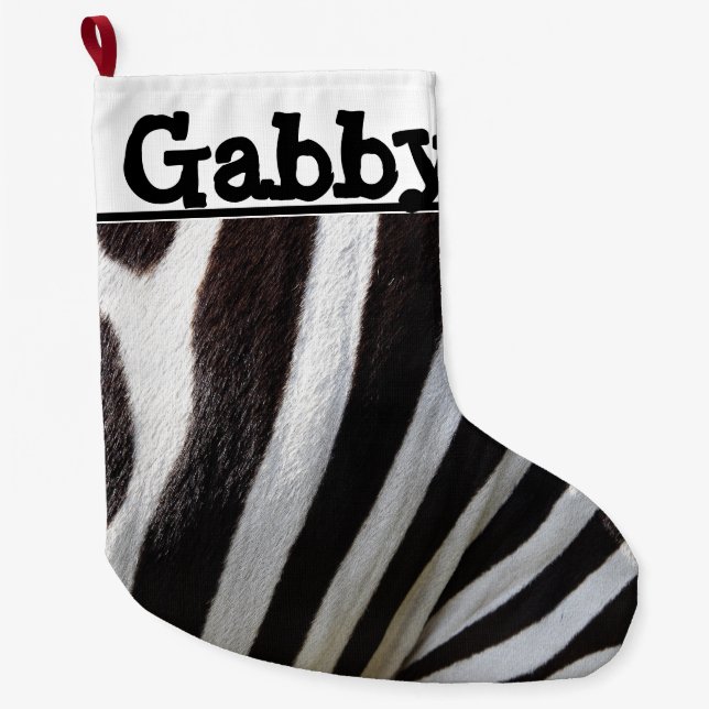 Personalised Zebra Print Large Christmas Stocking (Front)