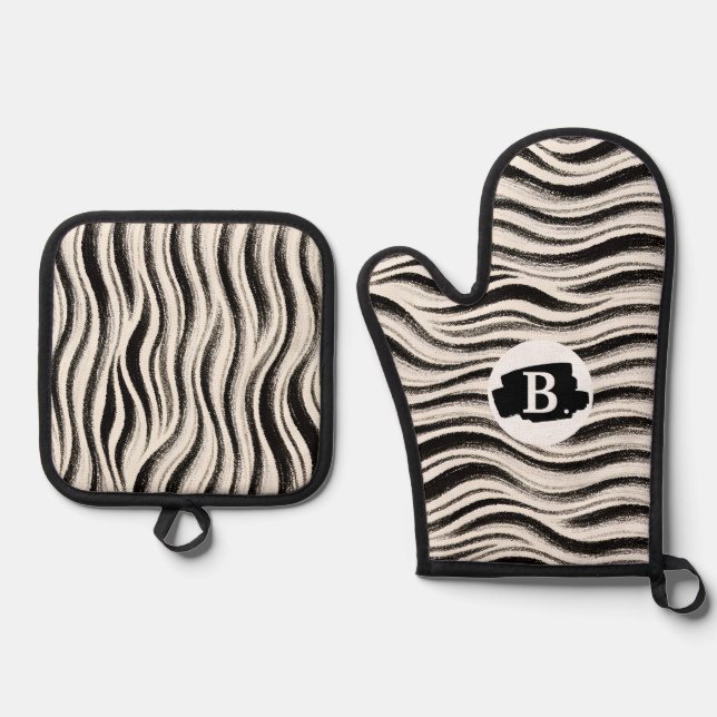 Personalised Zebra Stripe Oven Mitt & Pot Holder S Set (Front)