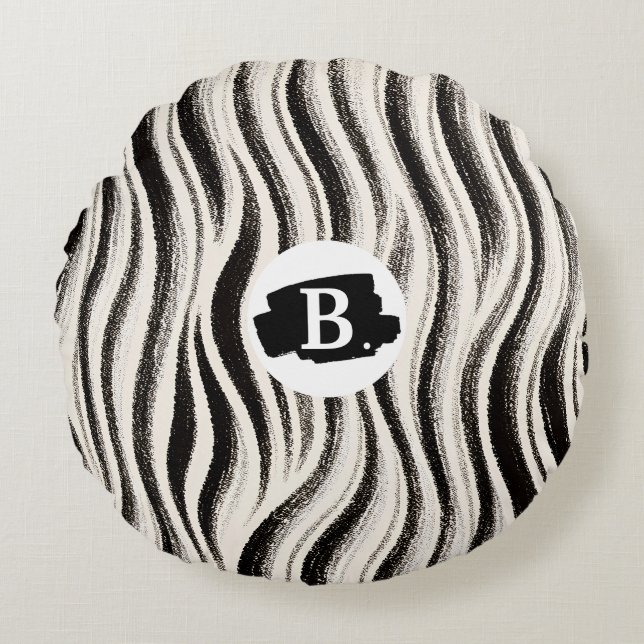 Personalised Zebra Stripe Round Throw Pillow (Front)