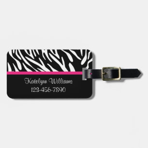 Personalised Zebra Stripe with Pink Luggage Tag