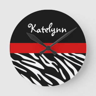 Personalised Zebra Stripe with Red Wall Clock