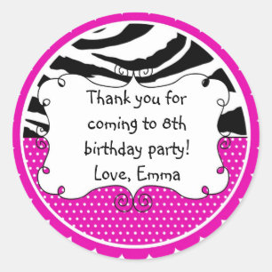 Personalised Zebra Stripes and Pink Polka Dots Classic Round Sticker