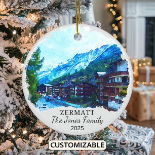 Personalised Zermatt Ornament, Switzerland Ceramic Tree Decoration