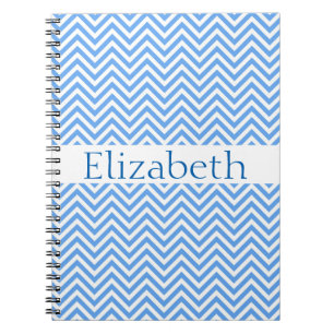 Personalised Zigzag Chevron Pattern Blue White Spiral Notebook