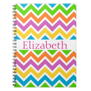 Personalised Zigzag Chevron Pattern Colourful Whit Spiral Notebook