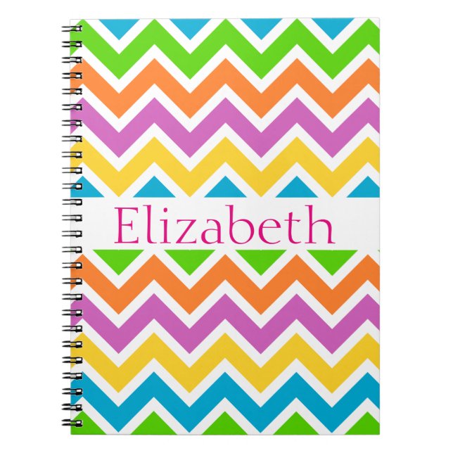 Personalised Zigzag Chevron Pattern Colourful Whit Spiral Notebook (Front)
