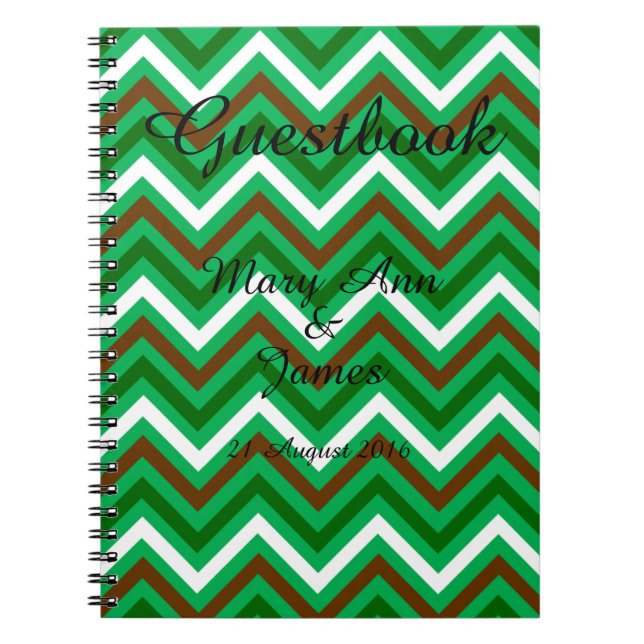 Personalised Zigzag Chevron Pattern Green White Spiral Notebook (Front)