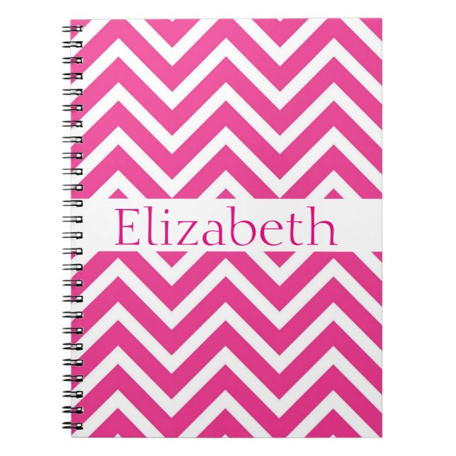 Personalised Zigzag Chevron Pattern Pink White Spiral Notebook (Front)