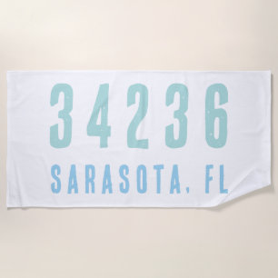 Personalised Zip Code, City, State Coastal Blues Beach Towel