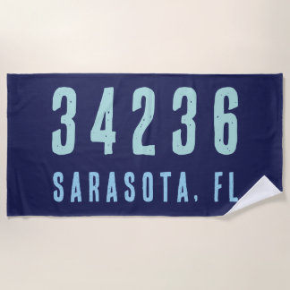 Personalised Zip Code, City, State | Navy Blue Beach Towel