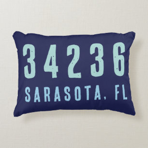 Personalised Zip Code, City, State Navy Blue Decorative Cushion