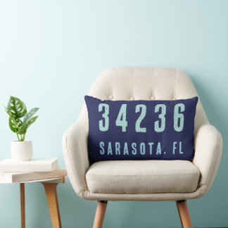 Personalised Zip Code, City, State | Navy Blue Lumbar Cushion