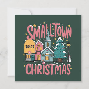 Personalised Zipcode Small Town Christmas Pink  Holiday Card