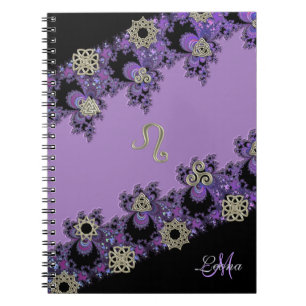 Personalised Zodiac Sign Leo Purple Celtic Fractal Notebook
