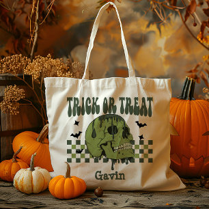 Personalised Zombie Skull Boy Trick Or Treat Candy Tote Bag
