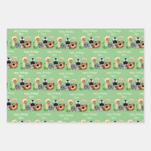Personalised Zoo Animal Birthday Green Leaf Wrapping Paper Sheet