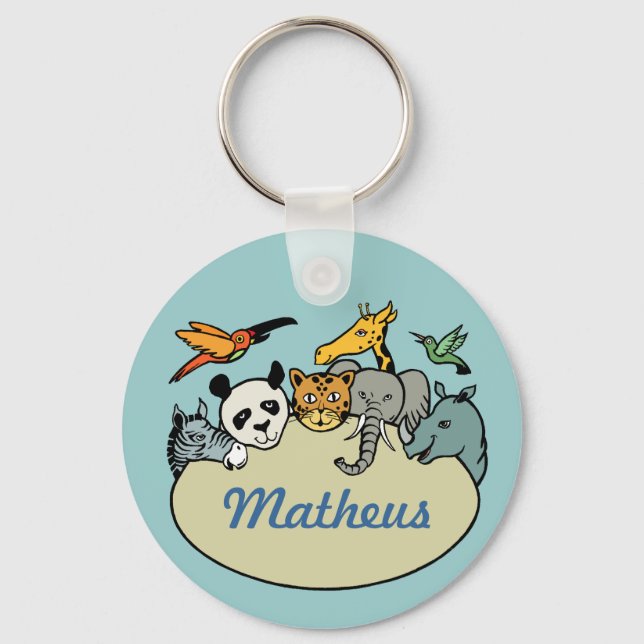 personalised zoo family animals key ring (Front)