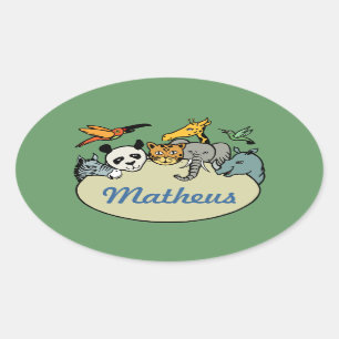 personalised zoo family animals oval sticker