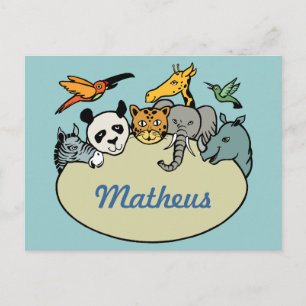 personalised zoo family animals postcard