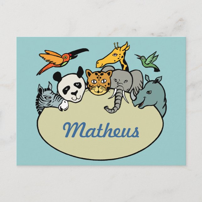 personalised zoo family animals postcard (Front)