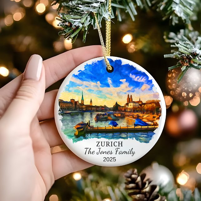 Personalised Zurich Ornament, Switzerland Gift Ceramic Tree Decoration (Creator Uploaded)