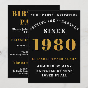 Personalises 1980 Birthday Add Your Name Black Invitation