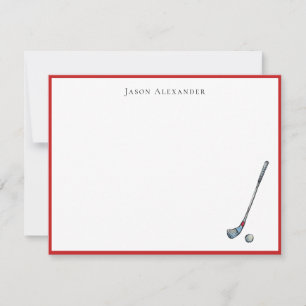 Personalises Golf clubs Red border Thank You Card