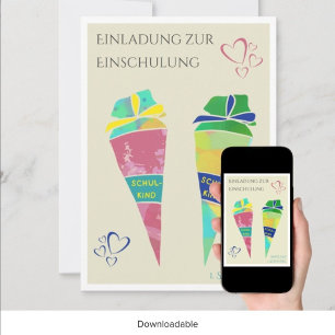 Personalisierbare Einladung Einschulung deutsch Invitation